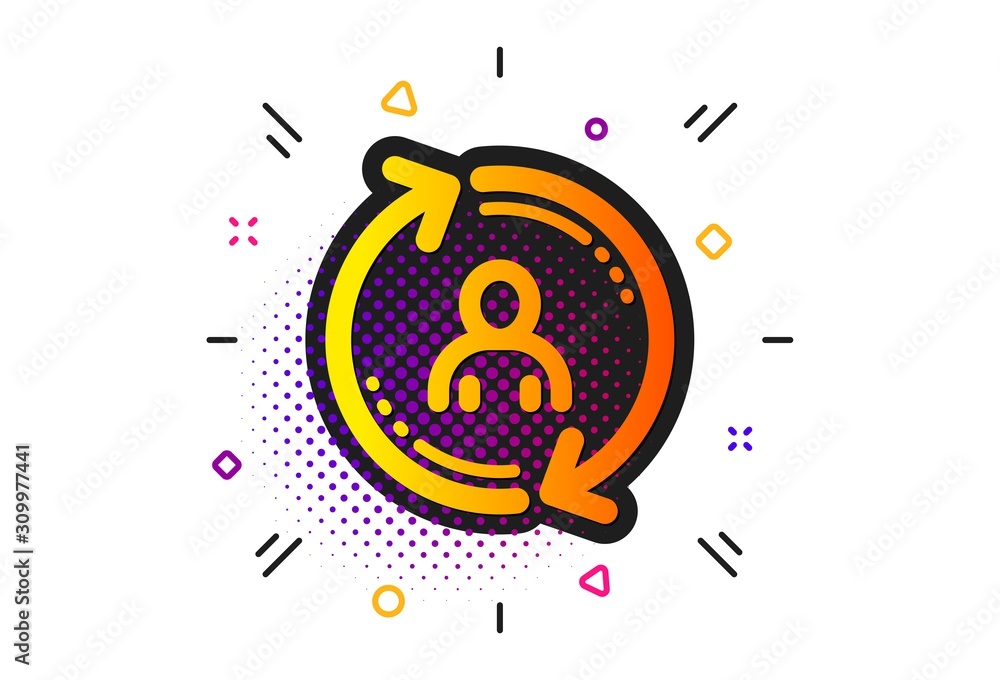 Poster update profile sign. halftone circles pattern. refresh user info icon. classic flat user info icon. 