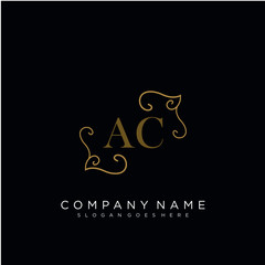 Initial letter AC logo luxury vector mark, gold color elegant classical