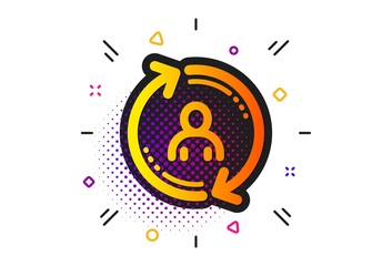 Update profile sign. Halftone circles pattern. Refresh user info icon. Classic flat user info icon. Vector