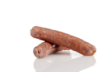 uncooked chorizo sausage on white