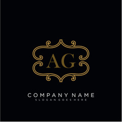 Initial letter AG logo luxury vector mark, gold color elegant classical