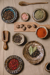 Variety of dishes and spices