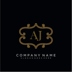 Initial letter AJ logo luxury vector mark, gold color elegant classical