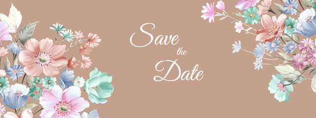 Combination of watercolor flower elements