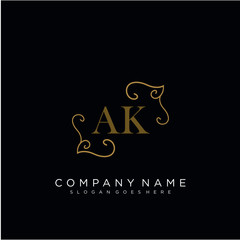 Initial letter AK logo luxury vector mark, gold color elegant classical