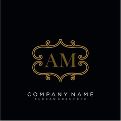 Initial letter AM logo luxury vector mark, gold color elegant classical