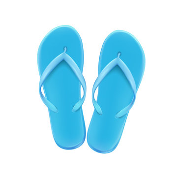 Blue summer beach flip-flops on a white background, shoes for the pool and beach, vector.