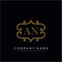 Initial letter AN logo luxury vector mark, gold color elegant classical