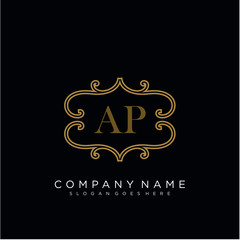 Initial letter AP logo luxury vector mark, gold color elegant classical