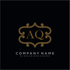 Initial letter AQ logo luxury vector mark, gold color elegant classical