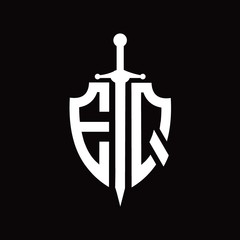 EQ logo with shield shape and sword design template