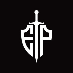 EP logo with shield shape and sword design template