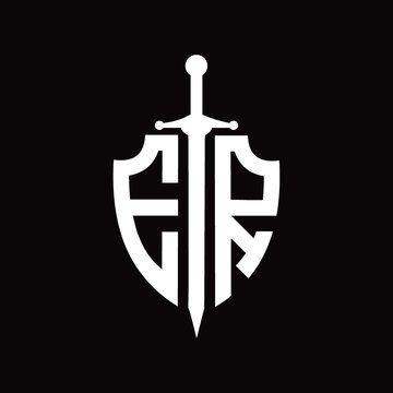 ER logo with shield shape and sword design template