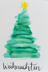 Weihnachtskarte mit Handlettering und Aquarell Motiv: Weihnachtsbaum