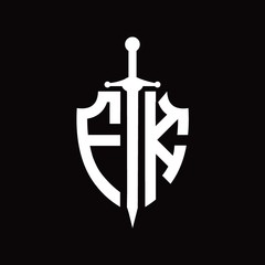 FK logo with shield shape and sword design template