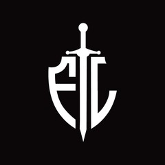 FL logo with shield shape and sword design template