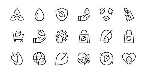 Ecology Icon Set, Vector lines, contains icons such as photosynthesis, Enviroment protection, Eco-friendly package, growth time, Editable stroke, perfect 48x48 pixels, White background