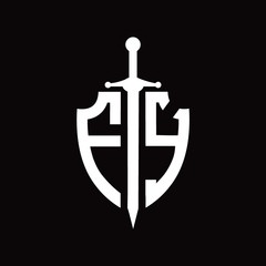 FY logo with shield shape and sword design template
