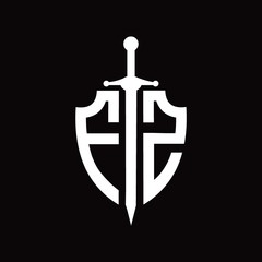 FZ logo with shield shape and sword design template