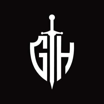 GH logo with shield shape and sword design template