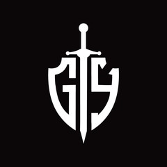 GY logo with shield shape and sword design template