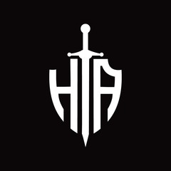 HA logo with shield shape and sword design template