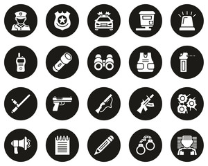 Police Highway Patrol Icons White On Black Circle Set Big
