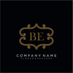 Initial letter BE logo luxury vector mark, gold color elegant classical