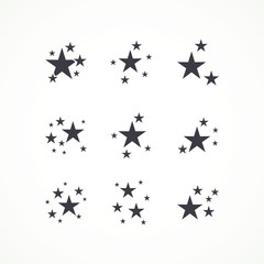 Star sparkling or twinkling cartoon set. Sparkles. Decoration element. Vector black glittering star light particles isolated on white background .