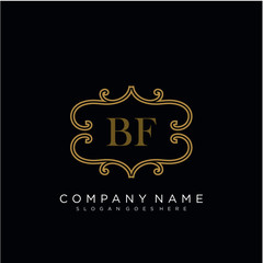 Initial letter BF logo luxury vector mark, gold color elegant classical