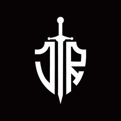 JR logo with shield shape and sword design template