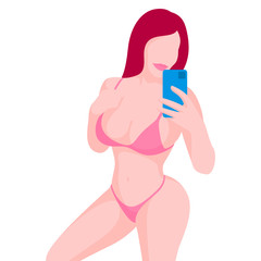 Sexy girl model in beautiful tiny underwear posing and shooting selfie