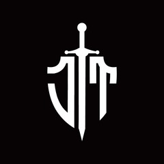 JT logo with shield shape and sword design template