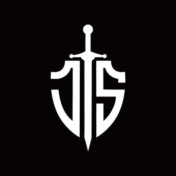 JS logo with shield shape and sword design template