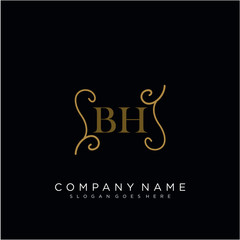 Initial letter BH logo luxury vector mark, gold color elegant classical