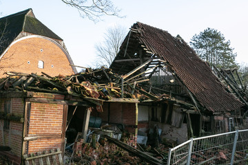 Fototapeta na wymiar collapsed roof