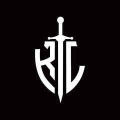 KL logo with shield shape and sword design template
