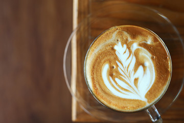 hot latte coffee in cafe