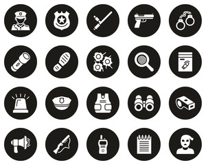 Police Or Detective Icons White On Black Circle Set Big