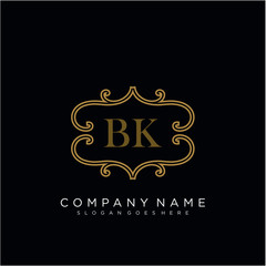 Initial letter BK logo luxury vector mark, gold color elegant classical