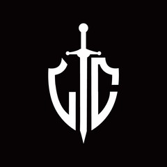 LC logo with shield shape and sword design template