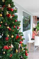 Fototapeta na wymiar christmas tree ornament decoration in cafe