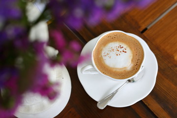 hot coffee drink put on wood table breakfast in the morning