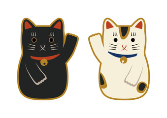 縁起物。招き猫のイラスト。日本の猫の置物。