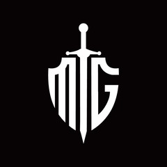 MG logo with shield shape and sword design template