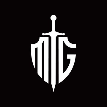 MG logo with shield shape and sword design template
