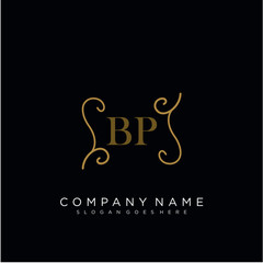Initial letter BP logo luxury vector mark, gold color elegant classical