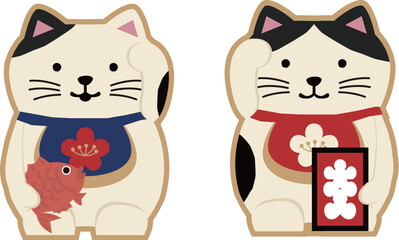 Obraz premium Á∏ÅËµ∑Áâ©„ÄÇÊãõ„ÅçÁå´„ÅÆ„Ç§„É©„Çπ„Éà„ÄÇÊó•Êú¨„ÅÆÁå´„ÅÆÁΩÆÁâ©„ÄÇ