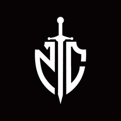 NC logo with shield shape and sword design template