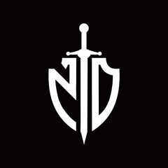 ND logo with shield shape and sword design template